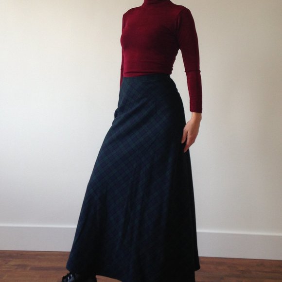 Navy & Green Plaid Maxi Skirt - Picture 5 of 16